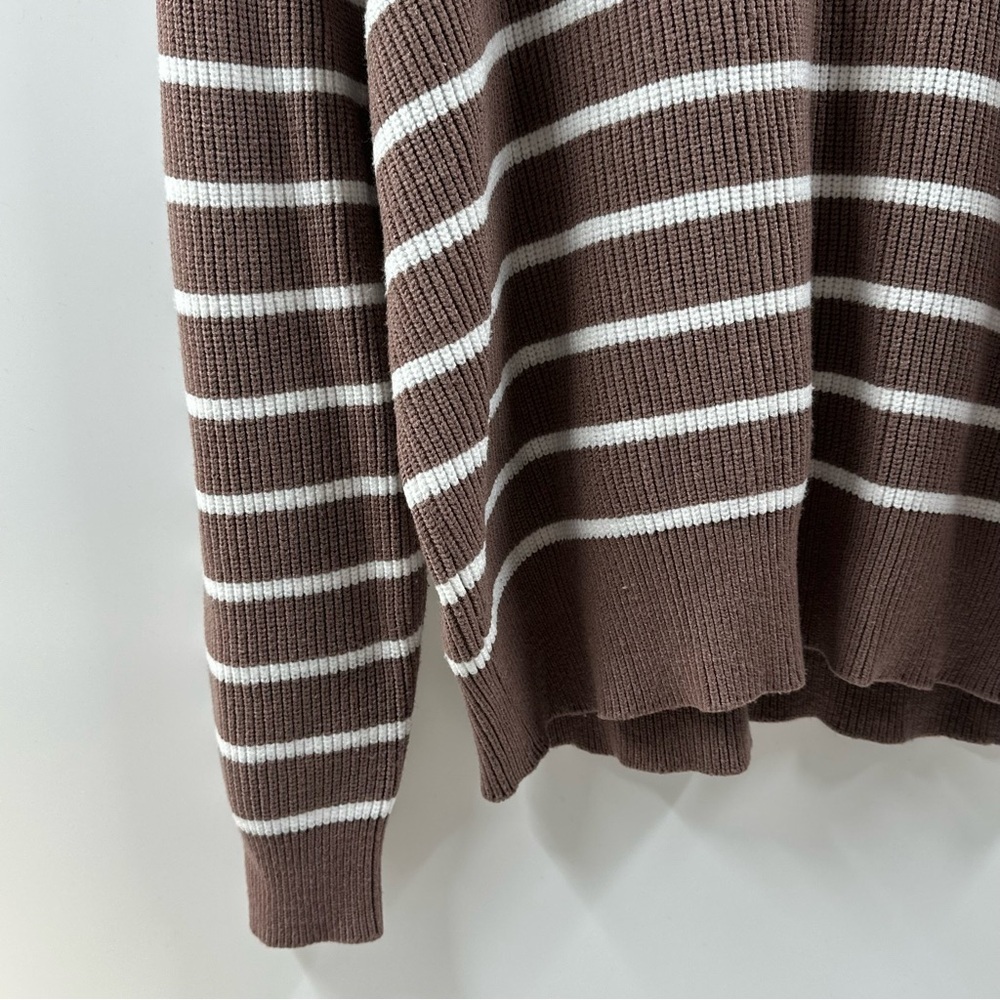 Lillusory Knitted Quarter-Zip Brown & White Striped Sweater – Size Large - Picture 3 of 5